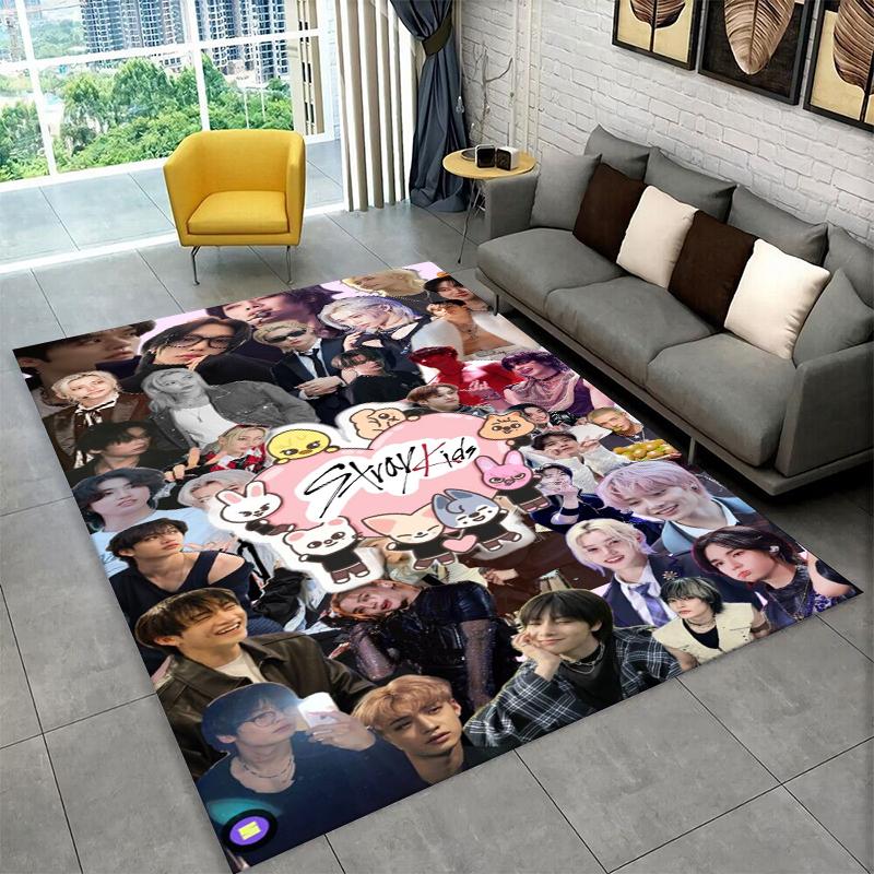 Tapis Tapis Musical Kpop Stray Kids pour Salle de Jeux Chambre Salon Canapé Décoration Maison, Tapis de Zone pour Enfant Tapis de Sol Antidérapant Cadeau