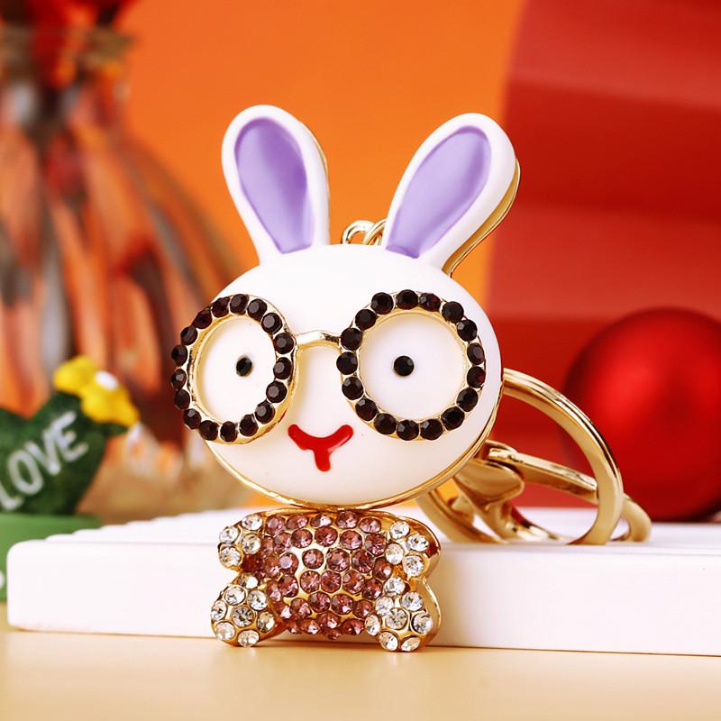 Adorable Pink Rabbit Glasses Keychain Sparkling Metal Keyring Perfect Gift For All Occasions