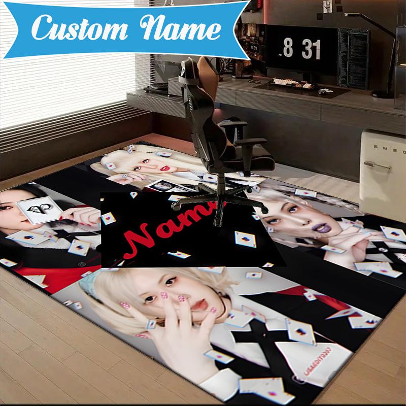 Custom Name Kpop Aesthetic Collage Rug for Living Room, Game Rooms, Office, Bedroom, Floor Mat Playful Design, Fan Gifts Christmas Decor