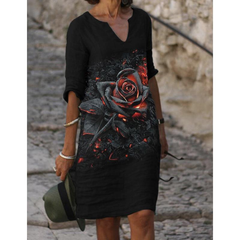 JPNTKY Mode Zomer Lente 1/2 Mouwen V-hals Casual Jurken