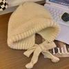 Red Hat Women's Autumn/Winter Warm Knitted Hat Scarf One Piece Hooded Neck Knitted Hat Winter