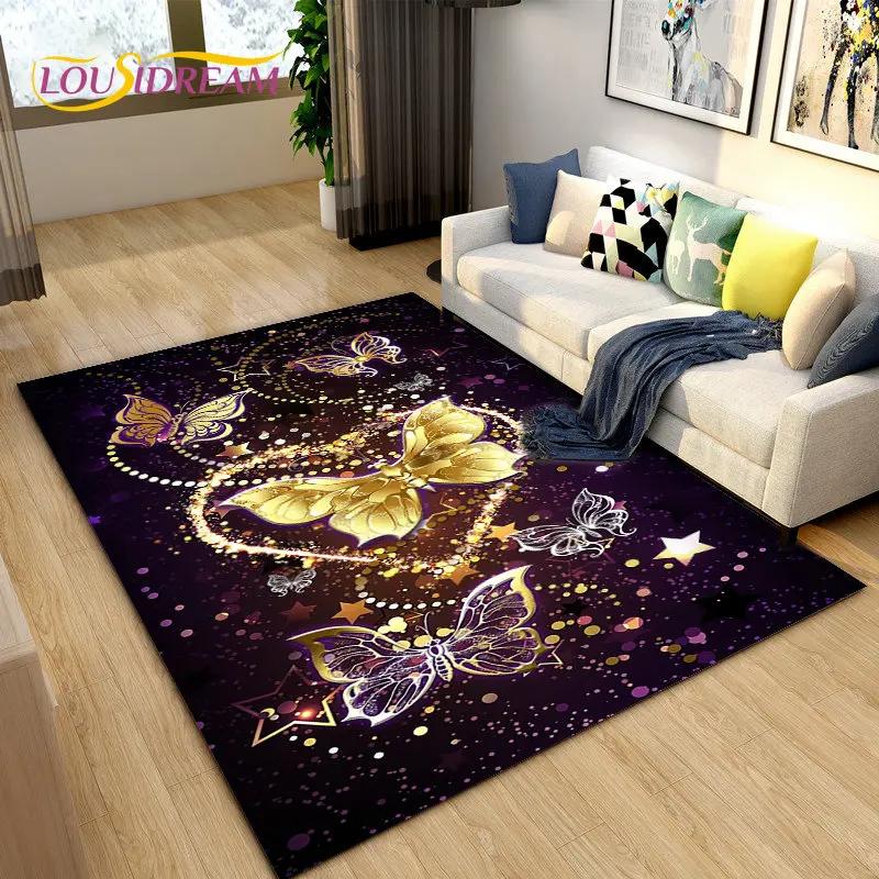 3D Colorful Butterfly Flower Area Rug,Carpet Rug for Living Room Bedroom Sofa Yoga,Kitchen Bathroom Doormat Non-slip Floor Mat