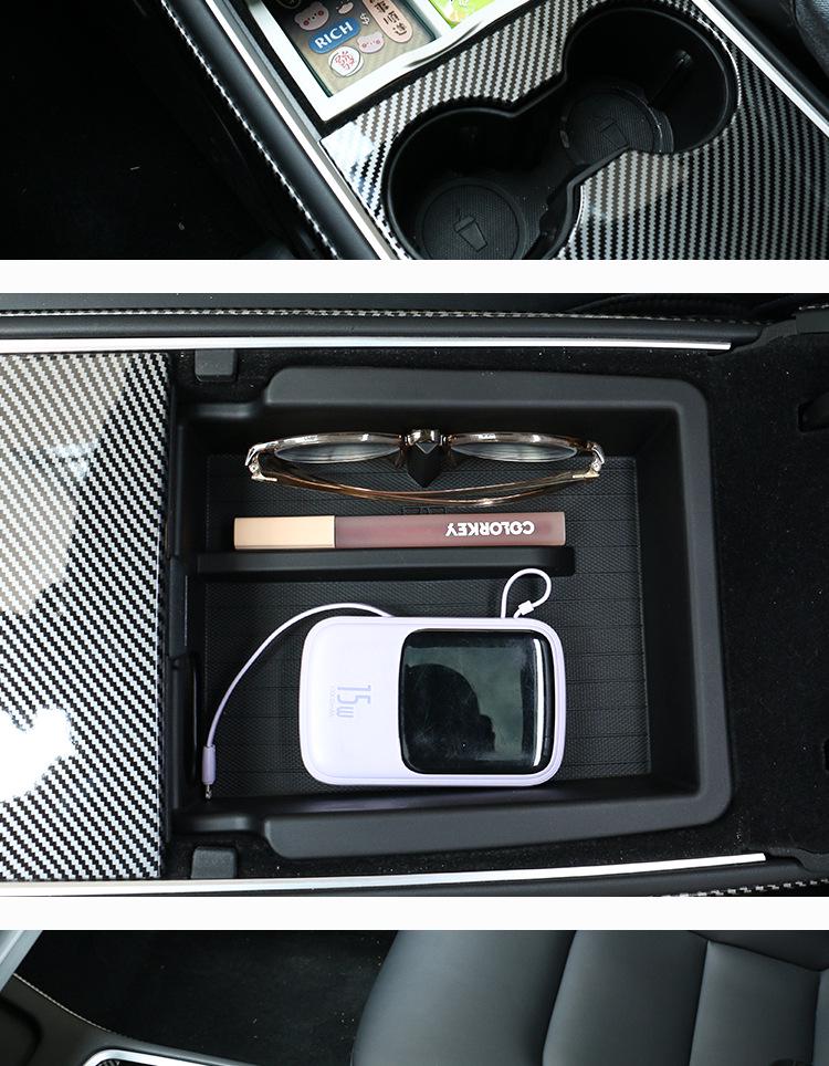Eco-Friendly Double-Layer Armrest Storage Box for Tesla Model Y Center Console