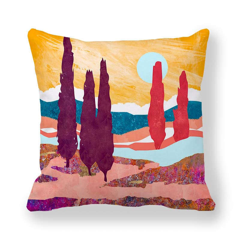 Marble Texture Sun Landscape Series Digital Printing Short Plush Pillow Covers for Car Sofa Office Cushion Cover Home Goods