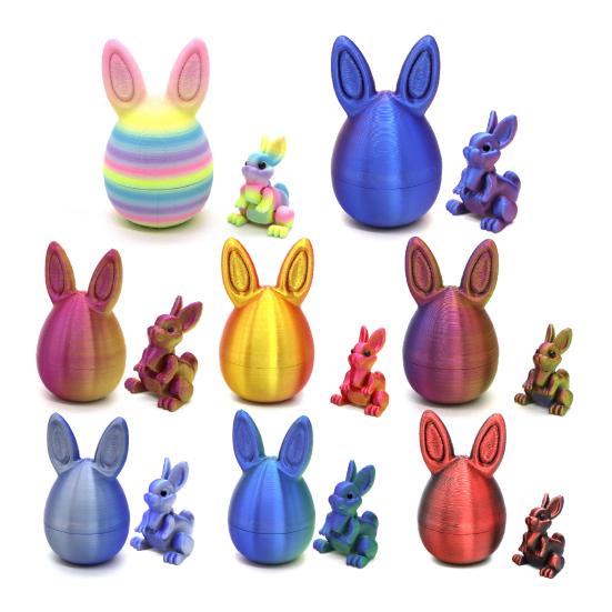 Easter Rabbit Ear Egg Ornament with Articulated Bunny Inside 3D Printed Movable Joints Rabbit Figurine Fidget Toy Easter Holiday Party Decoration