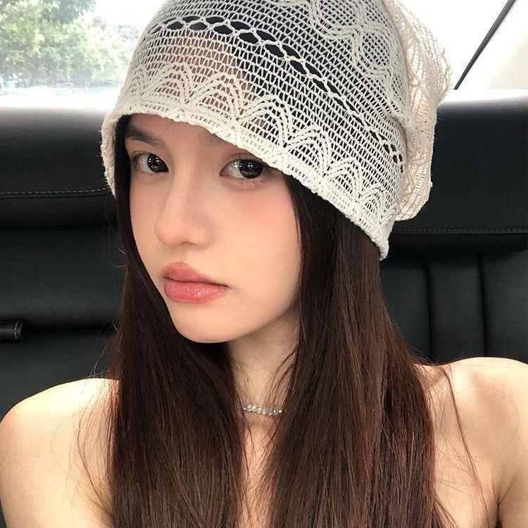 Cappello da Donna Stile Giapponese Morbido Primavera ed Estate Lavorato a Maglia Larga Circonferenza Testa Sottile Cappellino Traspirante Copricapo