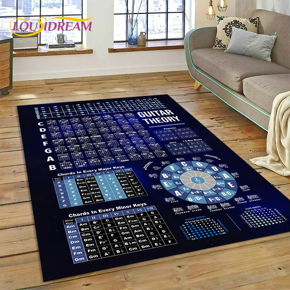 3D Gitaarakkoorden Theorie Grafiek Muziek Tapijt Vloerkleed voor Slaapkamer Woonkamer Huis Sofa Decoratie, Kinderspel Groot Decor Vloermat