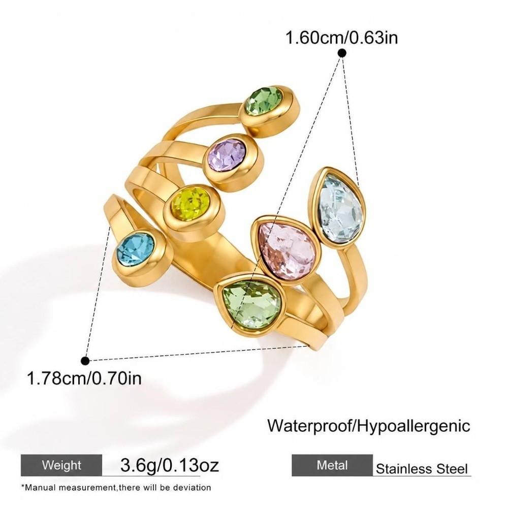 Elegant Open Ring Colorful Crystal Finger Ring Versatile Geometric Crystal Ring  Jewelry Gift