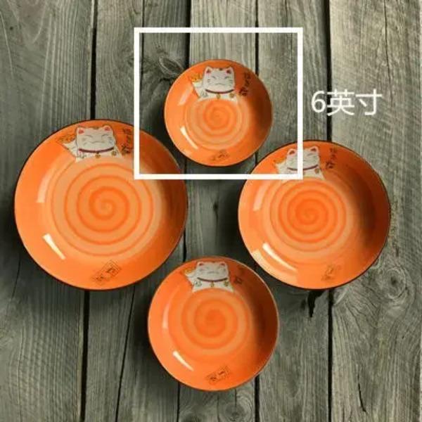Cartoon Lucky Cat Round Ceramic Plate Multi-size Japanese Creative Multi-color Kitchen Home Handmade Cartoon Dining Plate