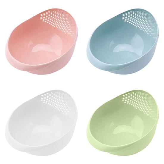 4Pcs Plastic Colander Rice Washer Vegetable Strainer with Fine Mesh Food-Grade Stackable Kitchen Strainer Basket Colander for Washing Draining Storage