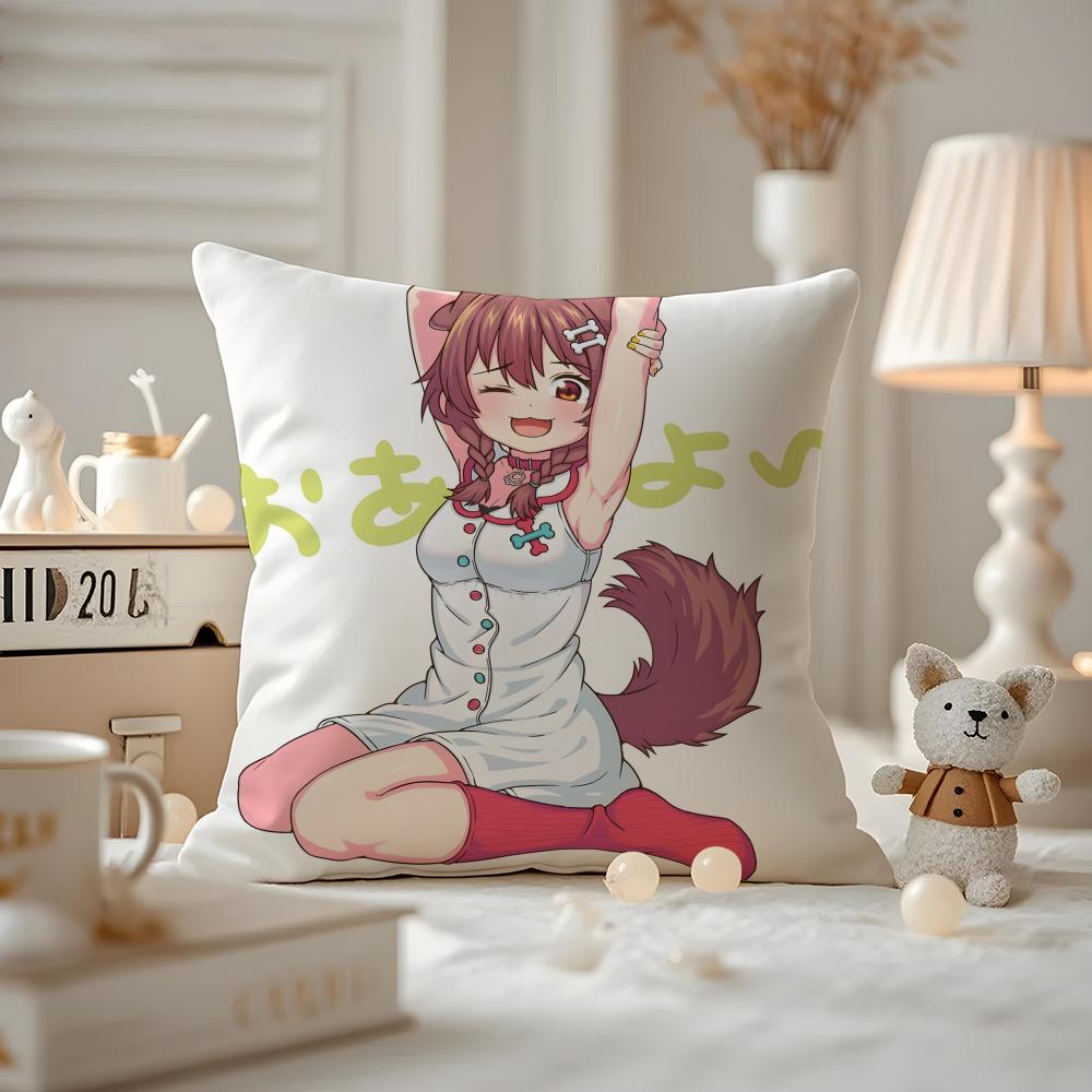 Anime IINUGAMI KORONE Cushion Cover Antidustmite Pillowcase Invisible Zipper Silky Short Plush Sofa Cushion Cover