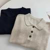 Wenyi fan olo shirt knitted short-sleeved women's summer new chic unique texture ice silk top