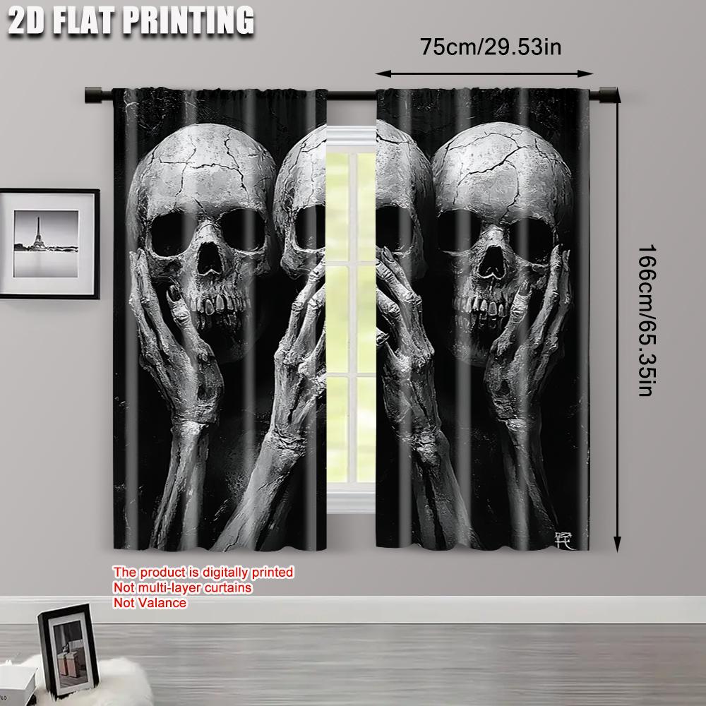 2pcs, Curtains Roller Blinds 2D print Black Skull Print 100% Polyester (without rod) Stuff Clearance Use for Bedroom,