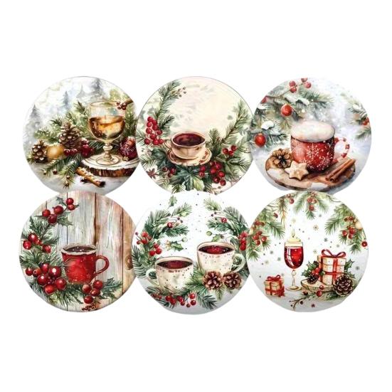 6 Adet/Set Noel Bardak Altlığı Kar Manzarası Çam Dalı Baskılı Bardak Altlıkları Su Geçirmez Dekoratif Noel Masa Aksesuarları