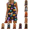 Women Sleeveless Tank Top and Shorts Set Halloween Pumpkin Print Casual Summer Outfit Lightweight Comfortable Two Piece Loungewear