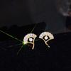 Temperament Imitation Zircon Earrings Design Sense Ginkgo Leaf Stud Earrings Women'S Simple Small Pearl Fan Earrings