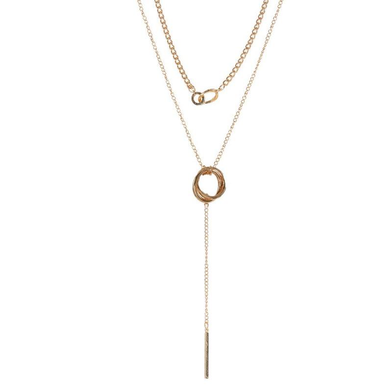 Long chain necklace fashion trend long strip pendant niche design double ring collar