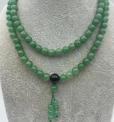 New 8mm Green Jade Tibet Buddhist 108 Prayer Beads Mala Necklace