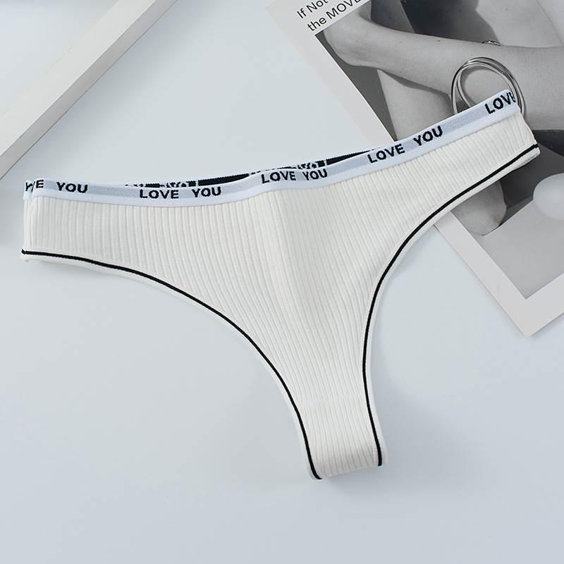 Chiloți tanga din bumbac cu nervuri, fără cusături, pentru femei, cu bandă elastică cu literă – Confortabili, respirabili, cu spate tip T