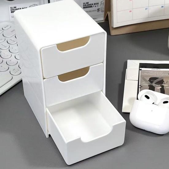 Desktop Organizer Storage Box with Drawers Large Capacity Stackable Dustproof Makeup Storage Holder Desk Organizer