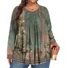 Women's Plus Size Fashion  Printed Casual Pleated Round Neck Long Sleeve Top