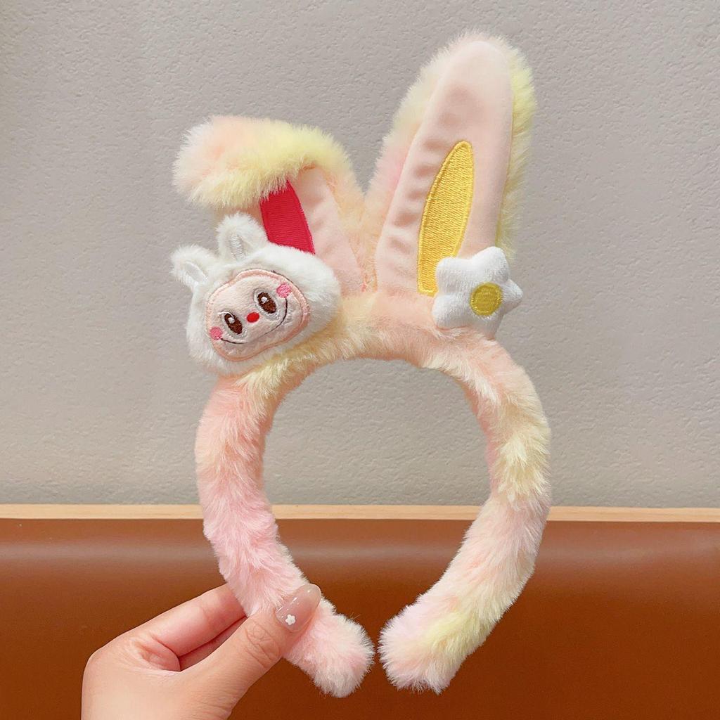 Plush Cartoon Rabbit Ears Hair Bands for Girls - Soft Pastel Face Wash Headbands