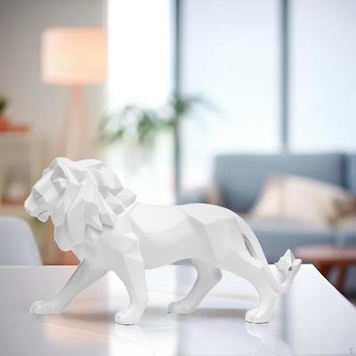 Animal Sculpture Geometric Figure Tabletop Office Decoration Gifts Lion Statue Figurine Art Works