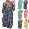 Women's Fashionable Casual Printed V-Neck Dress With Tunic Waist Ruffle Sleeves 3/4 Sleeves A-Line Dress