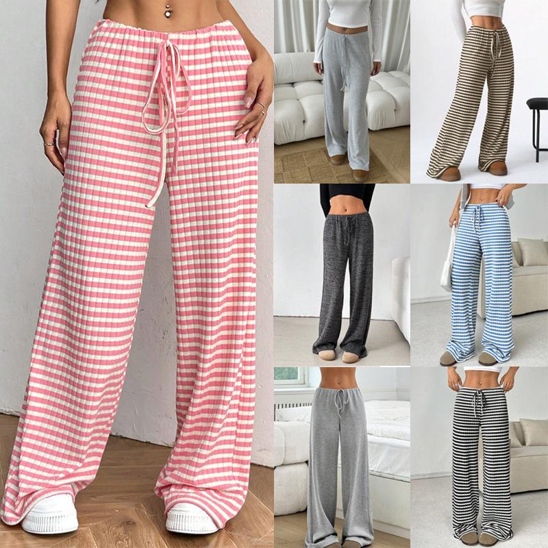 Autumn and Winter Women's New Casual Striped Solid Color Loose Wide Leg Straight Leg Pants