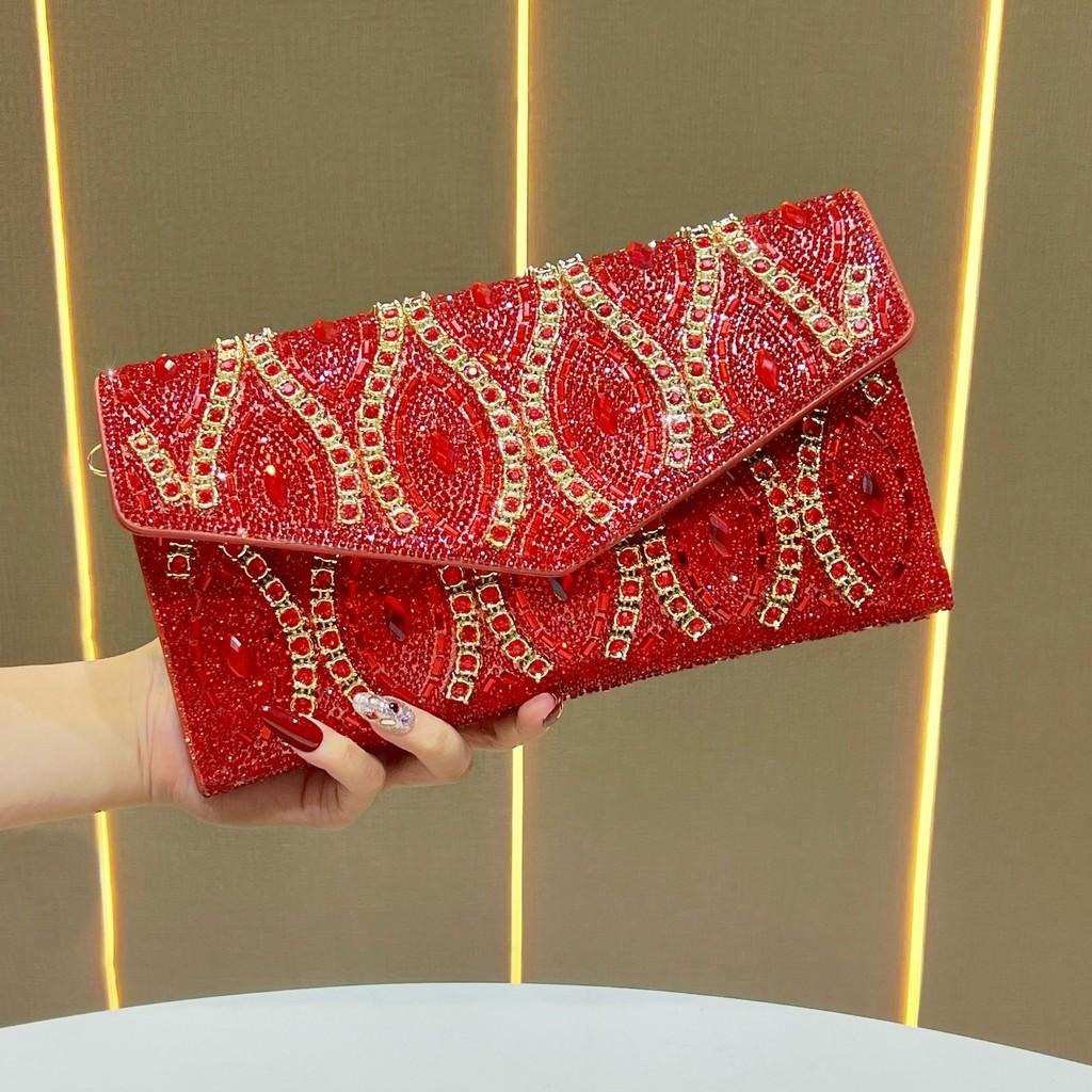 Grenzüberschreitende Abend-Clutch mit Kristallverzierungen und Kette für formelle Anlässe