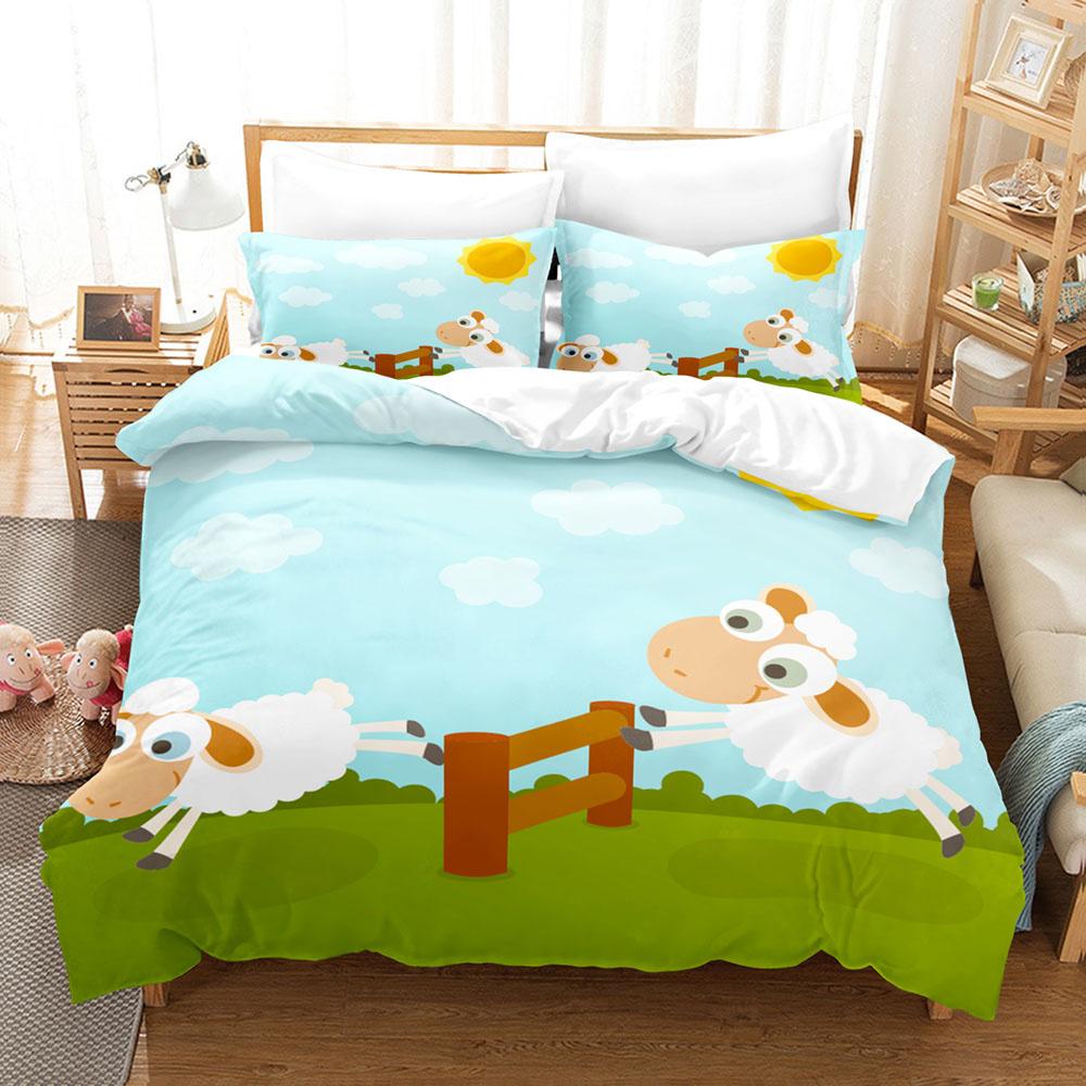 Cartoon Goat Duvet Cover Set Cute Kawaii White Goat White Background King Queen Size For Girls Boys Gift Polyester Bedding Set