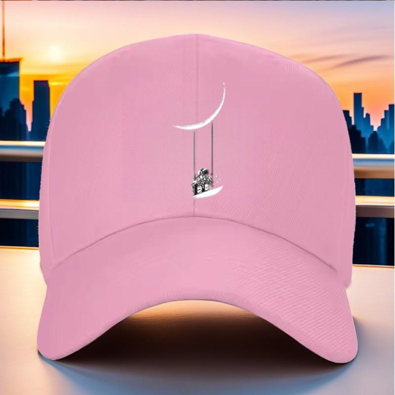 Astronaut Swinging On Moon Graphic Baseball Cap Polyester Casual Adjustable Sun Hat for Outdoor