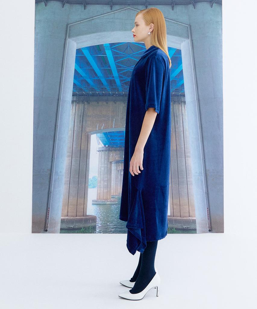 THE STUDIO K Asymmetrical Velour Dress_Navy