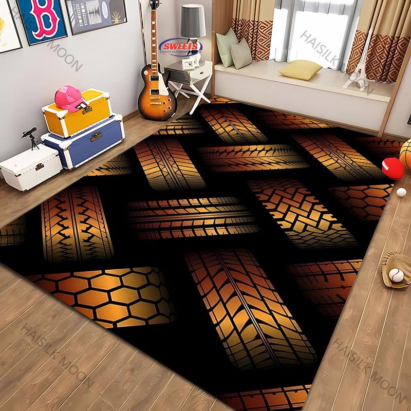 Schwarz-Gold Tire Muster Gedruckter Teppich Geeignet für Wohnzimmer Kinderzimmer Schlafzimmer Spielzimmer Eingangsbereich Heimdekoration Boden