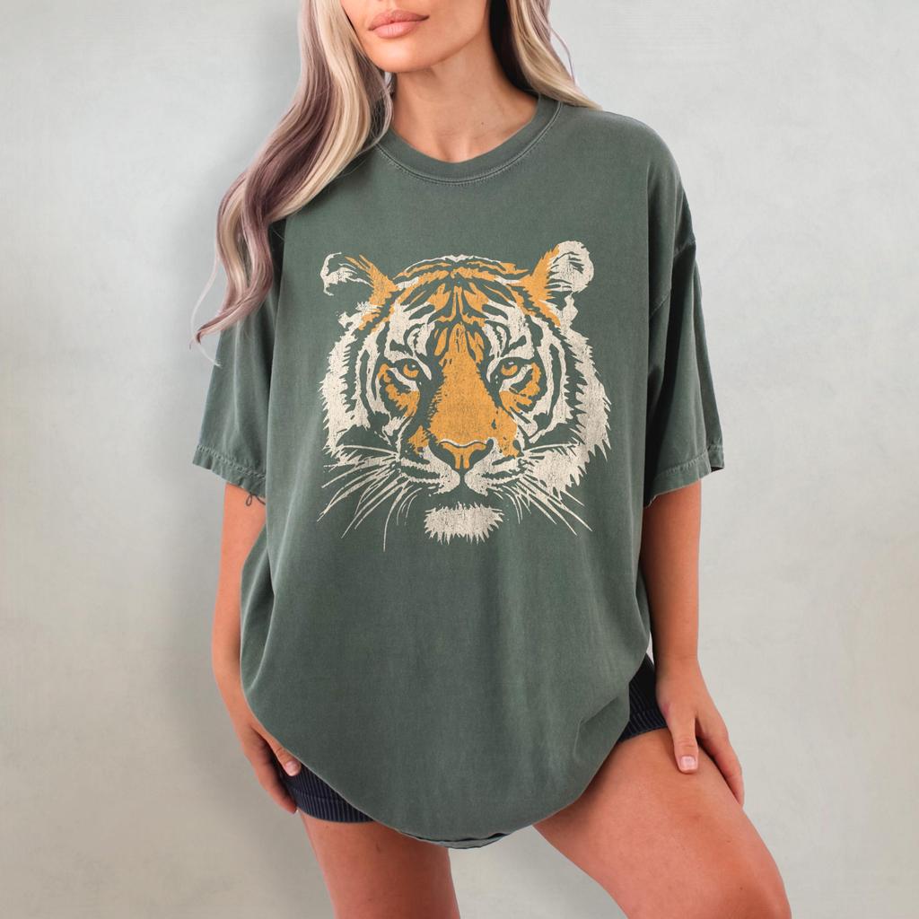 Vintage Tiger T-Shirt - Retro Tier Comfort Colors T-Shirt, 90er Tiergeschenk für Tigerliebhaber, Wildkatzen Shirt, Dschungel Safari Tiger Grafik T-Shirt