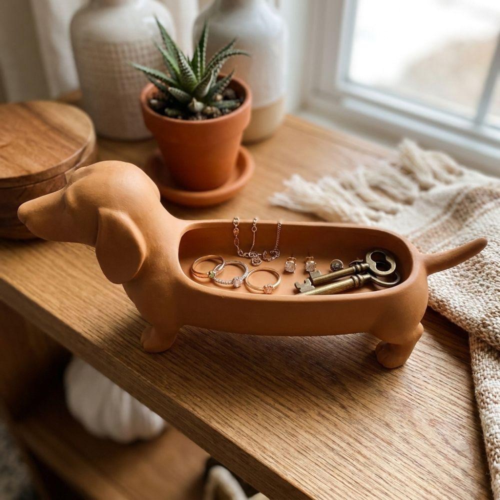 Key Bowl 3D Printed Dachshund Storage Tray Plastic Animal Jewelry Catchall Dish Funny Catchall Tray for Entryway Living Room