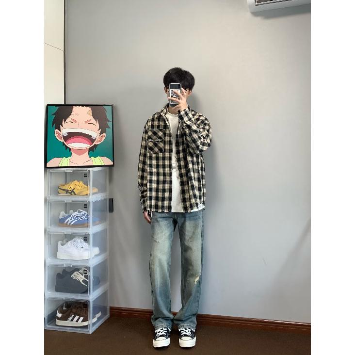 2024 Letter Long Sleeve Shirt Japanese Hong Kong Style Ins Loose Shirt Boys Summer Trendy Versatile Casual Coat