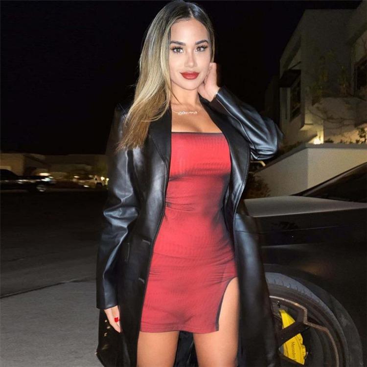 Summer Women Spaghetti Strap Mini Bodycon Dress Slash Neck Split Hip Party Short Ladies