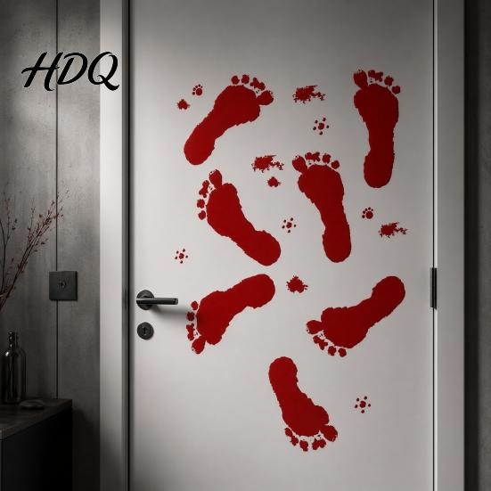 Long-lasting Window Sticker Halloween Blood Handprints/Footprints Wall Stickers Removable Decals Spooky Waterproof Scratch-resistant Decal