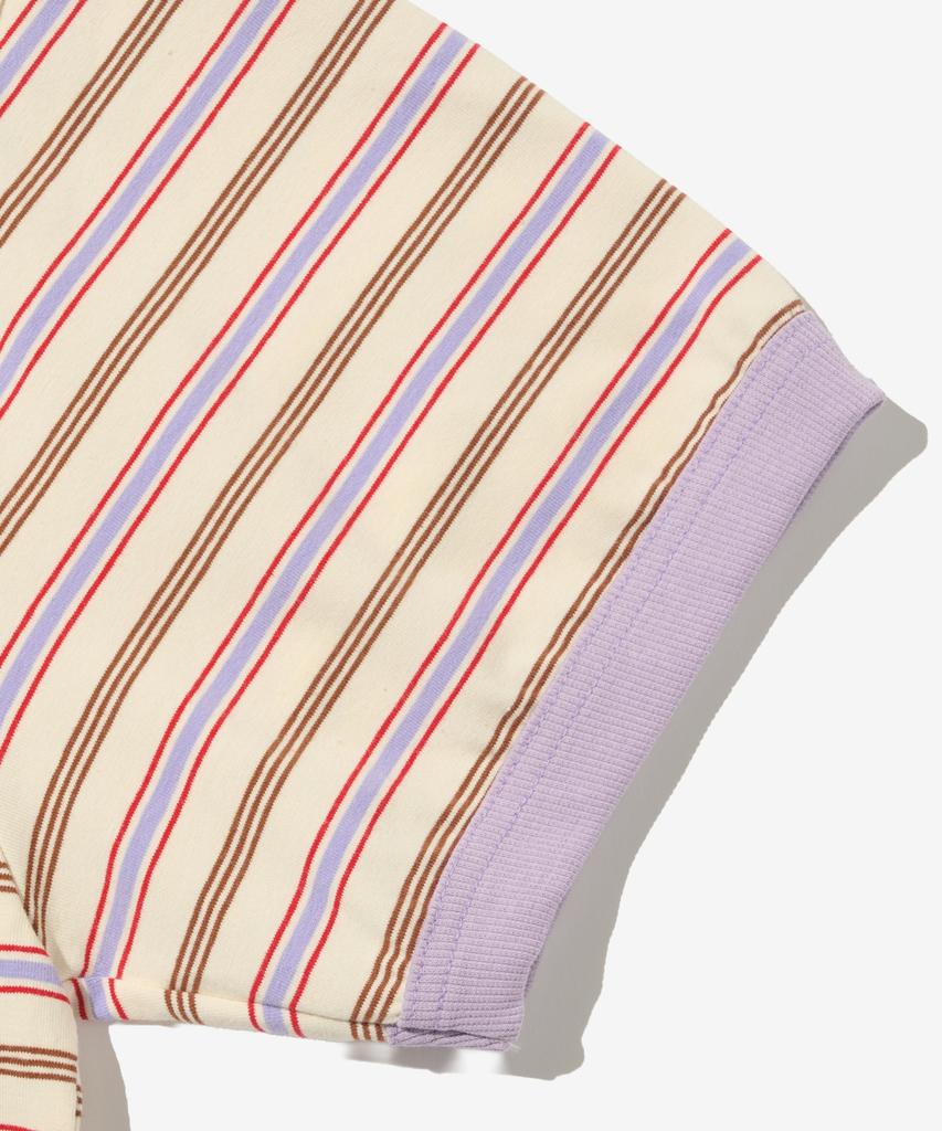 TAILOR STUDIO Authentic Soft Logo Stripe T-Shirt (Ivory/Purple)