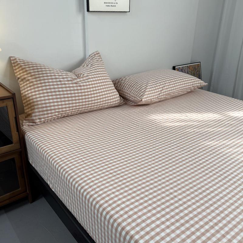 Sleeping Grid All Cotton Color Woven Washed Cotton Bed Sheet, Pure Cotton Bed Sheet, Single Piece Raised Bed Sheet