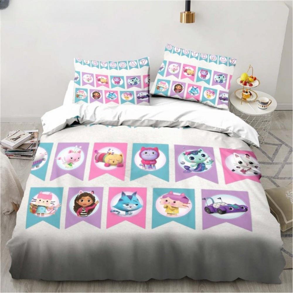 Gabby's Dollhouse Bettwäsche-Set Cartoon Kissenbezüge Bettbezug Für Mädchen Kinder Geschenk Sing Twin Full Queen Süß Kawaii 3D Bettbezug