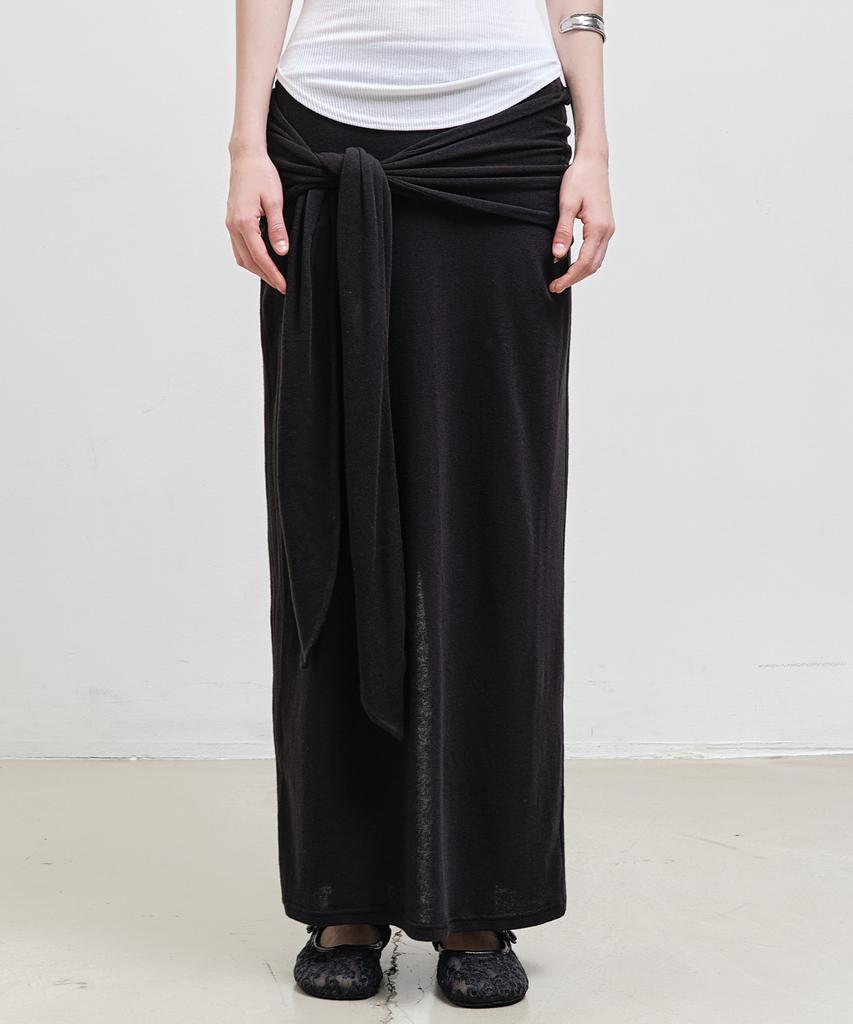 Nigaennikol Wrap Tie Long Skirt_Black