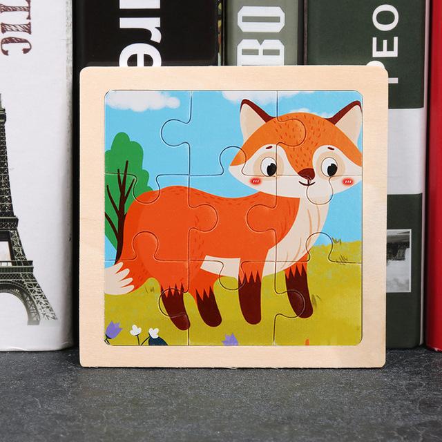 11*11cm 3D Holzpuzzle Baby Spielzeug Cartoon Tier Verkehr Tangram Puzzlespiel Frühes Lernen Pädagogisches Spielzeug für Kinder