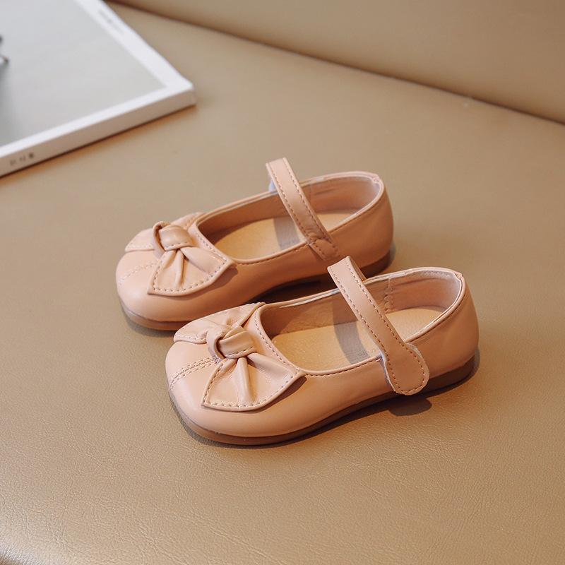Girls' Flat Shoes Korean Style Kids Causal Princess Leather Shoes Fashion Versatile Children's Walking Shoes Solid Color Bowtie