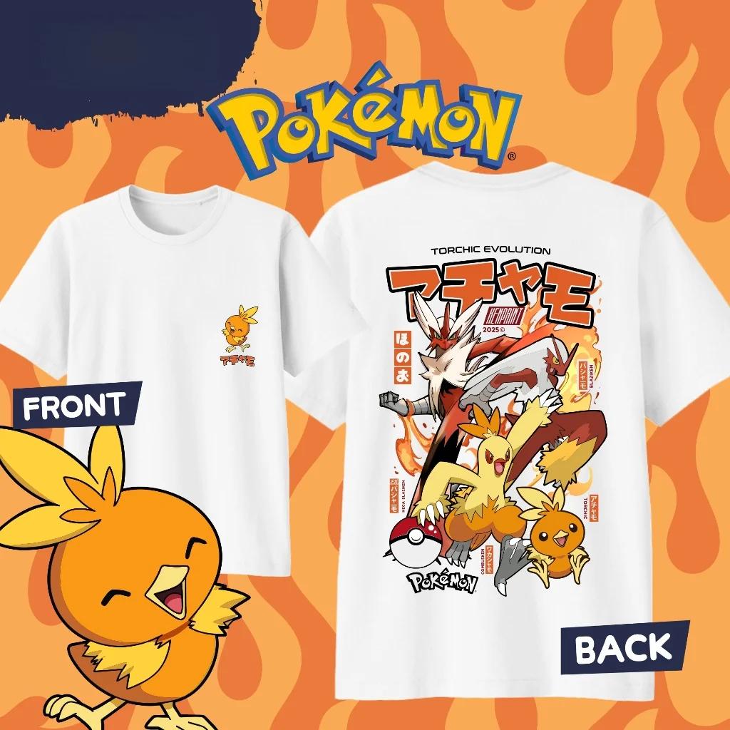 Anime Pokémon Torchic Evoliucija Medvilniniai Marškinėliai 2026 Vasaros Mados Atsitiktiniai Cosplay trumpomis rankovėmis Marškinėliai Vyrams ir Moterims