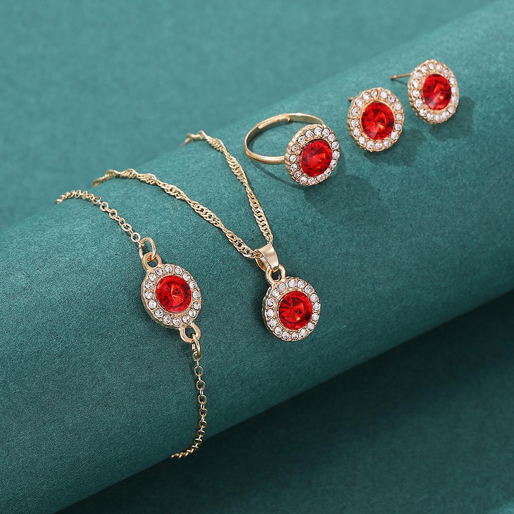 5pcs Women Zircon Set, Luxury Ladies Fashion Casual Bracelets, Necklace, Ring Earrings Zircon Set, Suitable for Daily Wear, Gi