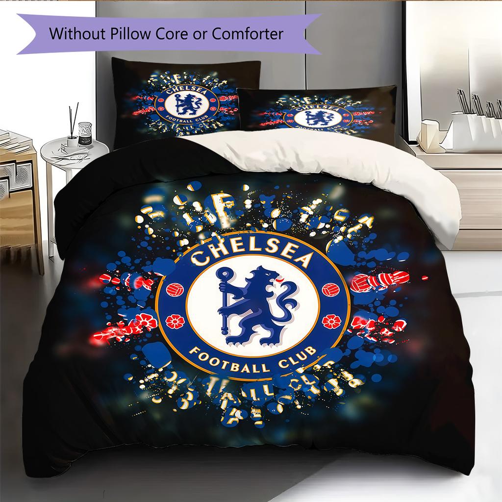 Chelsea FC Pattern Bedding Quilt Set Home Decoration Gift (1 * Duvet Cover + 2 * Pillowcase Without Core)