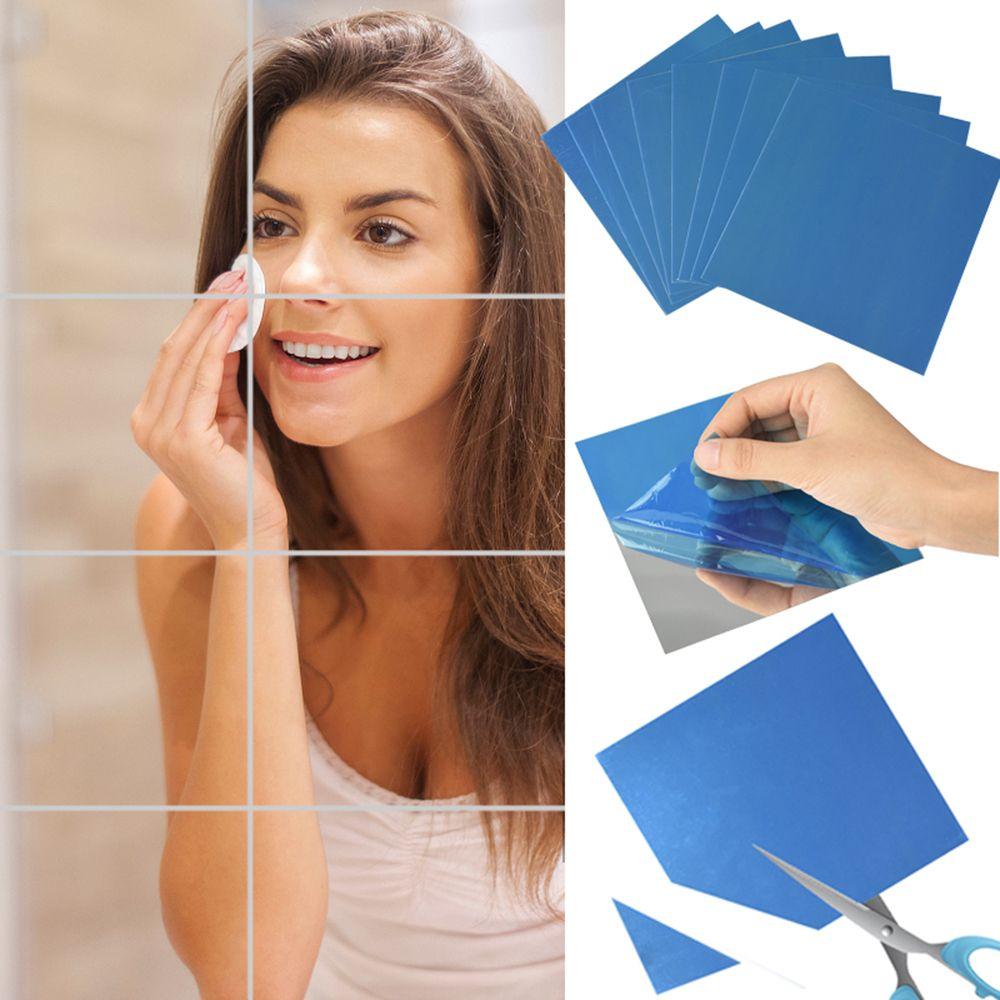 10pcs Home Decor Self-adhesive Bathroom DIY Decals Square Mirror Stickers Wall Tile Stickers