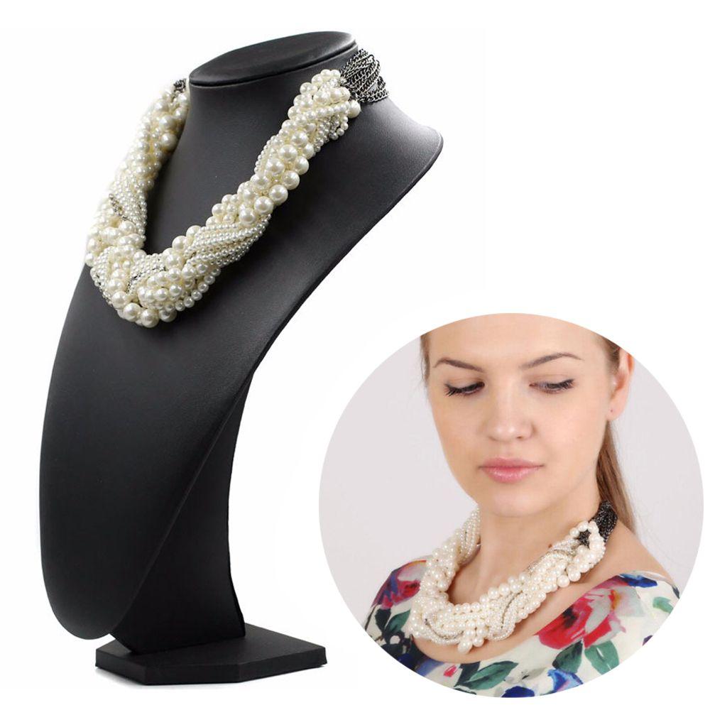 Retro Chunky Statement Winding Simulated Pearl Necklace Multiple Layer Rhinestone